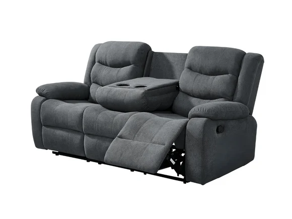 Classic 3 Seater Recliner Sofa Manual Grey Fabric - Image 9