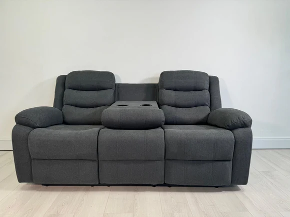 Classic 3 Seater Recliner Sofa Manual Grey Fabric - Image 7
