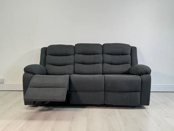 Classic 3 Seater Recliner Sofa Manual Grey Fabric - Image 5