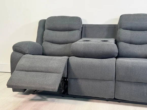 Classic 3 Seater Recliner Sofa Manual Grey Fabric - Image 4