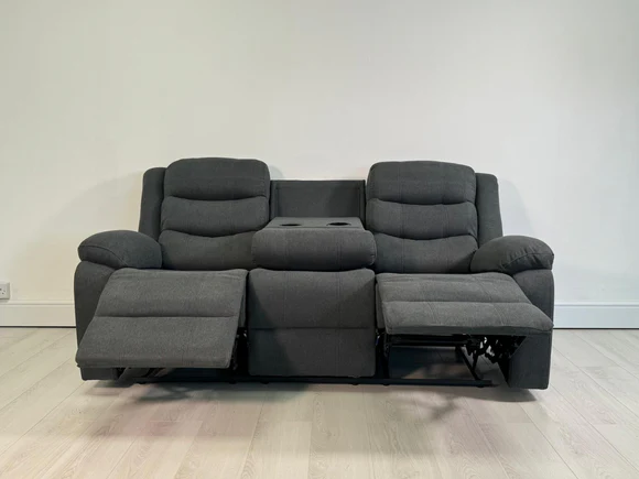 Classic 3 Seater Recliner Sofa Manual Grey Fabric - Image 3