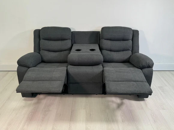 Classic 3 Seater Recliner Sofa Manual Grey Fabric - Image 2
