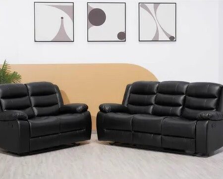 Roma Recliner 3+2 Seater Sofa Set Black and Grey Faux Leather