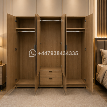Six Door Wardrobe with 2 Drawers with 2 Mirror – Royal Classic 6 Door Wardrobe with 2 Mirrors – Elegant Bedroom Storage Solution