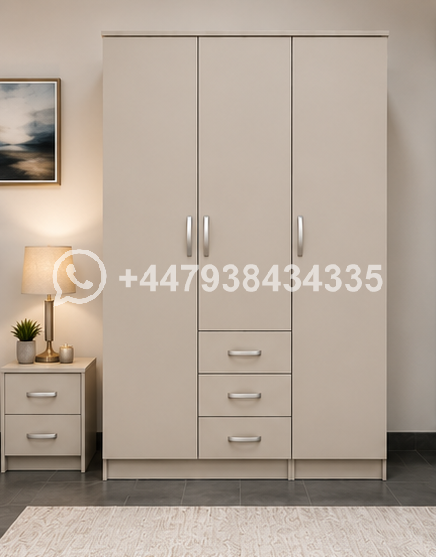 Deluxe 3 Door Wardrobe with 2 Drawers – Stylish 3 Door Wardrobe with 2 Drawers – Premium Home Furniture - Image 2