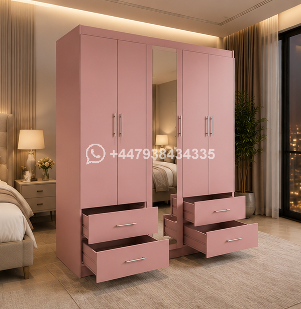 5 Door Wardrobe with Mirror – Premium Bedroom Wardrobe with 4 Drawers - Image 2
