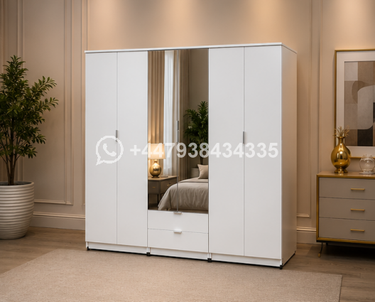 Royal Classic 6 Door Wardrobe with 2 Mirrors with 2 Drawers – Elegant Bedroom Storage Solution - Image 2
