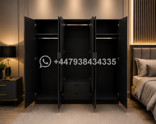 Modern Luxury 6 Door Wardrobe with Dual Mirror Storage – Premium Wooden Closet with 2 Drawers