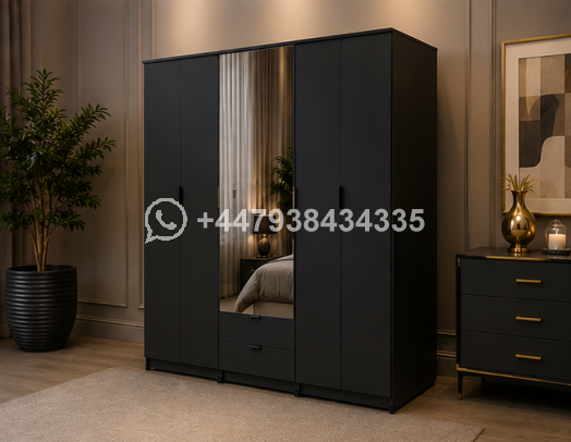 Modern Luxury 6 Door Wardrobe with Dual Mirror Storage – Premium Wooden Closet with 2 Drawers - Image 4