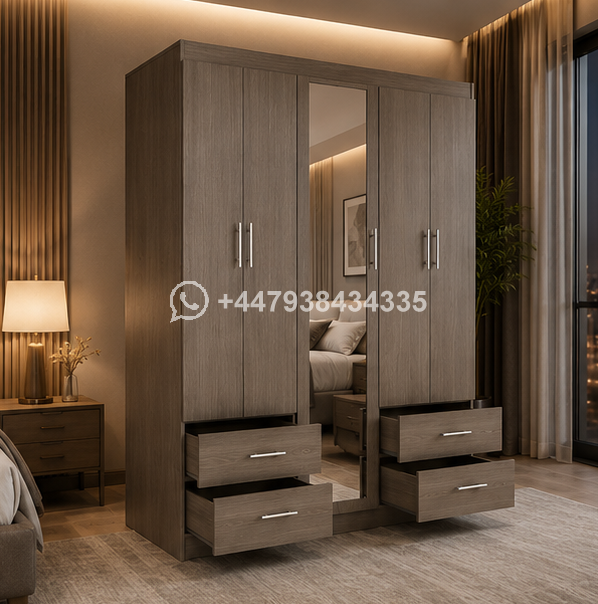 5 Door Wooden Wardrobe – 5 Door Wardrobe with 4 Drawers - Image 2