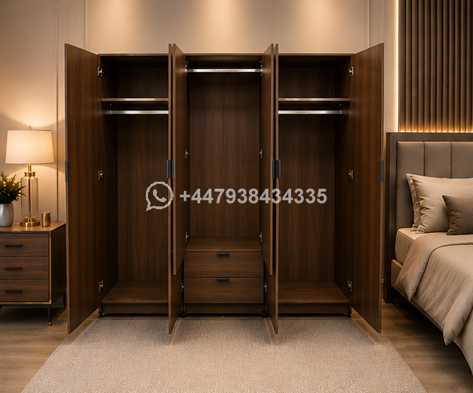 Classic Premium 6 Door Wardrobe with Mirror – Luxury Storage Cabinet with Drawers