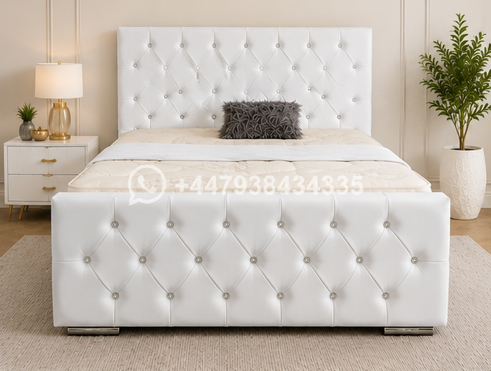 Luxury White King Size Bed Frame – King Size Bed with Stylish Headboard - Image 2