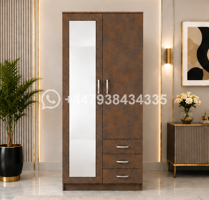 Compact 2 Door Wardrobe with Mirror and Drawer Storage – Wardrobe