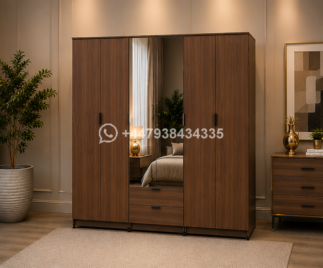 Classic Premium 6 Door Wardrobe with Mirror – Luxury Storage Cabinet with Drawers - Image 2