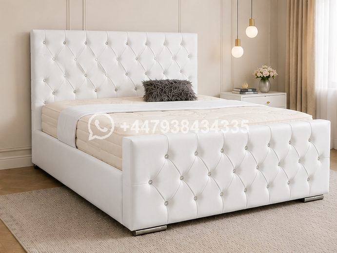 Luxury White King Size Bed Frame – King Size Bed with Stylish Headboard