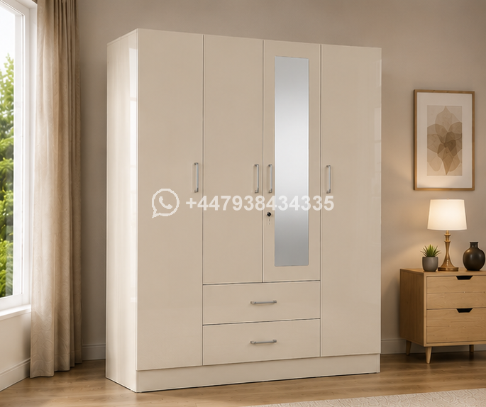4 Door Wardrobe with 1 Mirror & 2 Drawers – Elegant 4 Door Wardrobe with Storage Drawers - Image 3