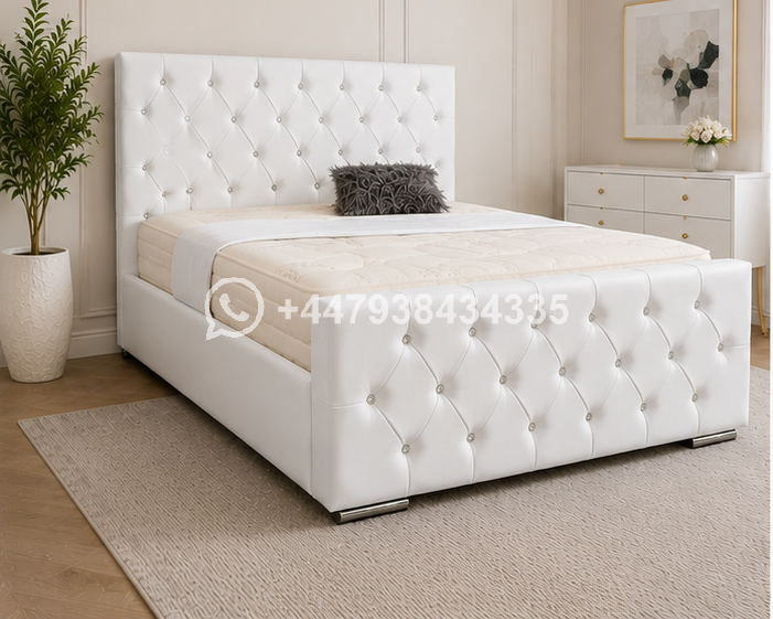 Luxury White King Size Bed Frame – King Size Bed with Stylish Headboard - Image 3