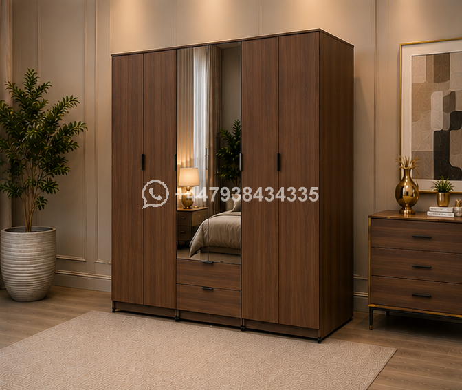 Classic Premium 6 Door Wardrobe with Mirror – Luxury Storage Cabinet with Drawers - Image 4