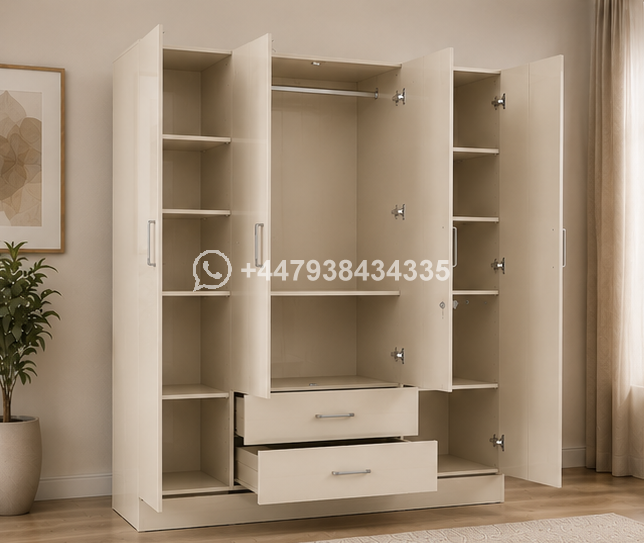 4 Door Wardrobe with 1 Mirror & 2 Drawers – Elegant 4 Door Wardrobe with Storage Drawers - Image 4