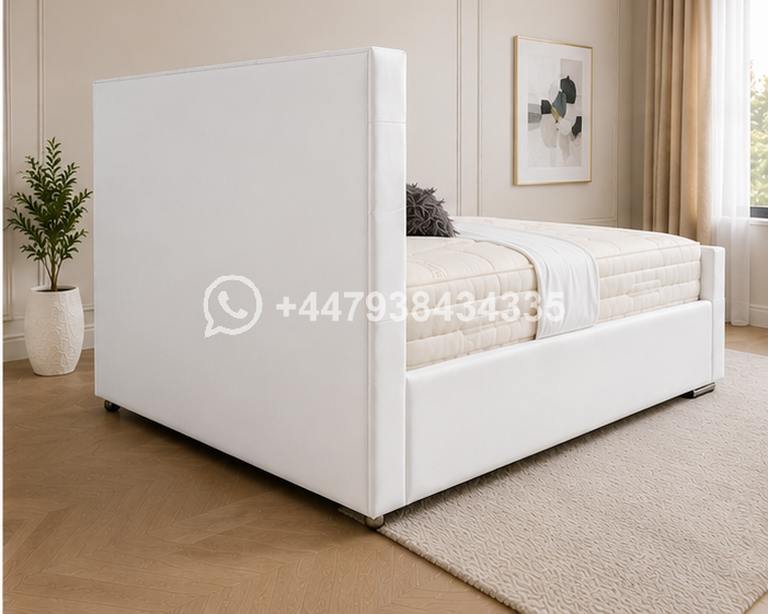 Luxury White King Size Bed Frame – King Size Bed with Stylish Headboard - Image 4
