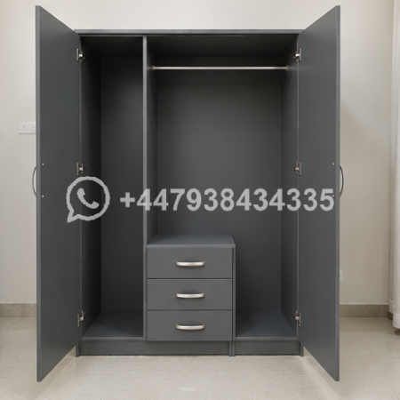 Wooden 3 Door Wardrobe with 3 Drawers – Contemporary 3 Door Wardrobe with 3 Drawers