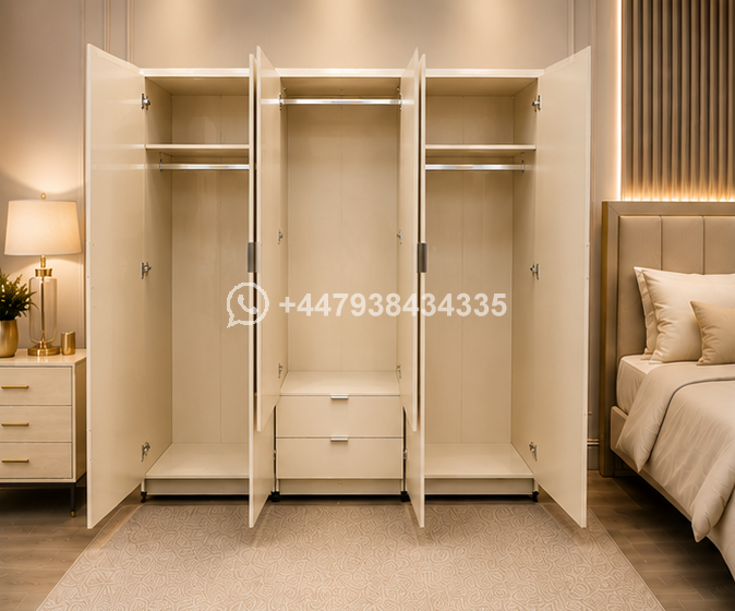 6 Door Wardrobe with Mirror and Drawers – Smart Modern 6 Door Wardrobe with Dual Mirrors – Premium Storage Solution