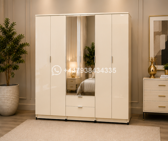 6 Door Wardrobe with Mirror and Drawers – Smart Modern 6 Door Wardrobe with Dual Mirrors – Premium Storage Solution - Image 2