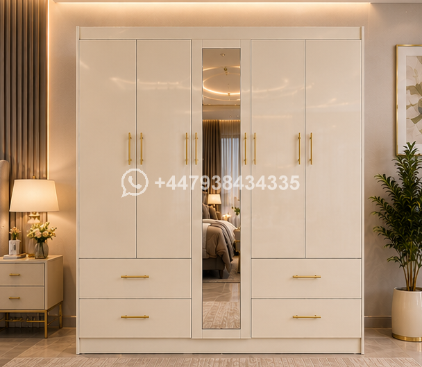 Door Wardrobe – Classic 5 Door Wardrobe with Mirror With 4 Long Drawers - Image 3