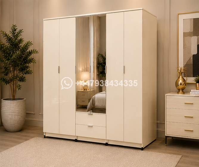6 Door Wardrobe with Mirror and Drawers – Smart Modern 6 Door Wardrobe with Dual Mirrors – Premium Storage Solution - Image 4