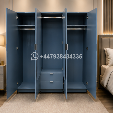 Elegant Deluxe Wooden Closet with Dual Mirrors – Royal Luxury 6 Door Wardrobe with 2 Mirrors & 2 Drawers