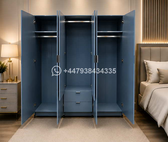 Elegant Deluxe Wooden Closet with Dual Mirrors – Royal Luxury 6 Door Wardrobe with 2 Mirrors & 2 Drawers
