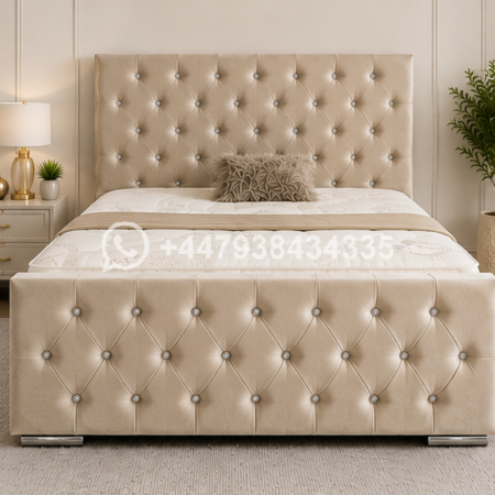 Super King Size Beige Bed Frame – Super King Size Bed for Elegant Bedrooms – Florida Wooden Super King Size Bed with Modern Style