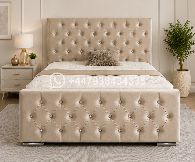 Super King Size Beige Bed Frame – Super King Size Bed for Elegant Bedrooms – Florida Wooden Super King Size Bed with Modern Style