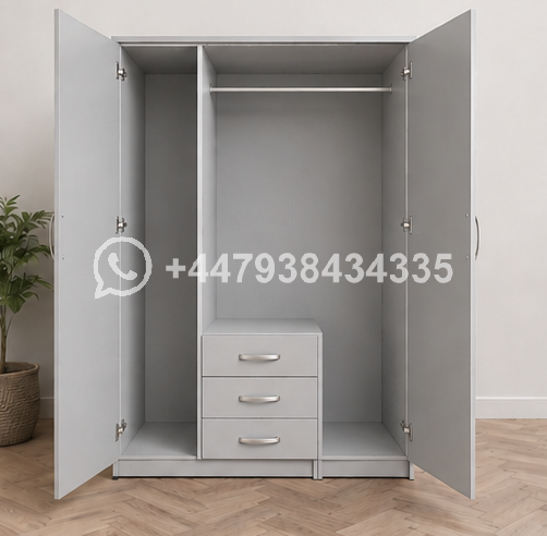Modern Bedroom 3 Door Wardrobe with Drawers – Functional 3 Door Wardrobe with 3 Drawers
