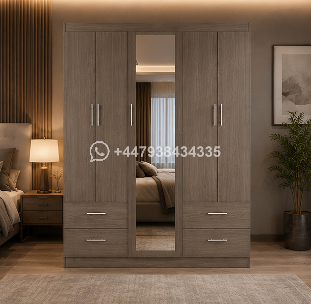 5 Door Wooden Wardrobe – 5 Door Wardrobe with 4 Drawers - Image 3