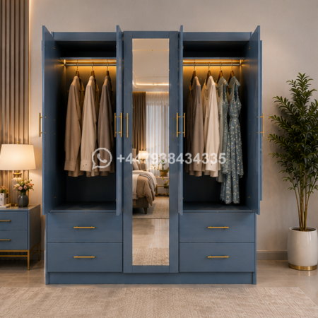 Deluxe 5 Door Wardrobe for Modern Bedrooms – Elegant Mirror – 4 Drawers