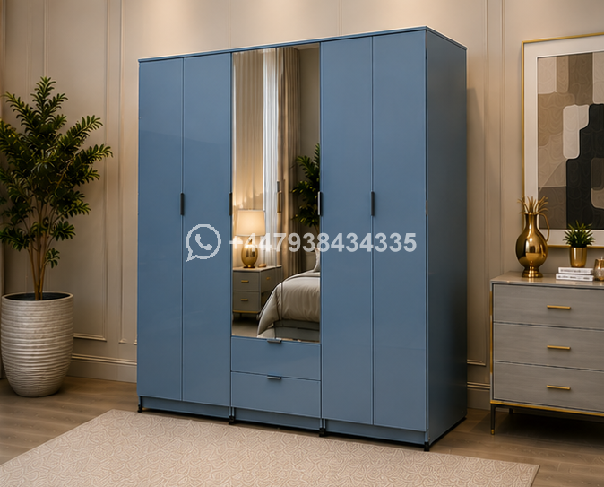 Elegant Deluxe Wooden Closet with Dual Mirrors – Royal Luxury 6 Door Wardrobe with 2 Mirrors & 2 Drawers - Image 4