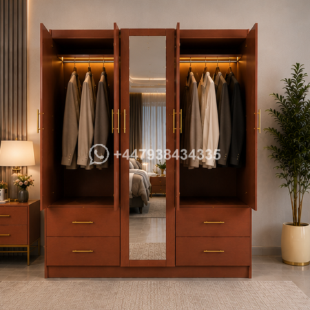 Stylish 5 Door Wardrobe with 4 Drawers and 1 Mirror