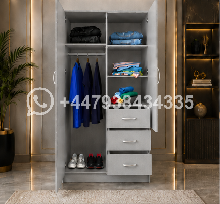 Modern Storage Wardrobe with 3 Drawers & Mirror - Image 4