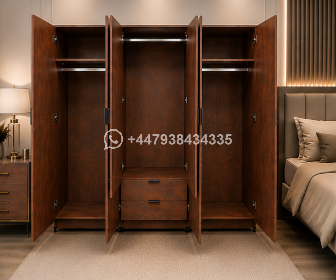 6 Door Wardrobe with Drawers – Wooden Wardrobe with Drawers – Wardrobe with 2 Mirrors