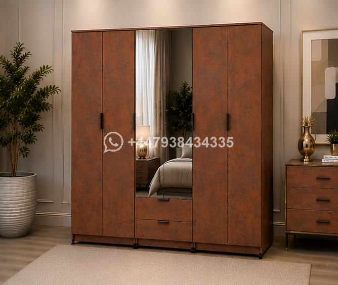 6 Door Wardrobe with Drawers – Wooden Wardrobe with Drawers – Wardrobe with 2 Mirrors - Image 2