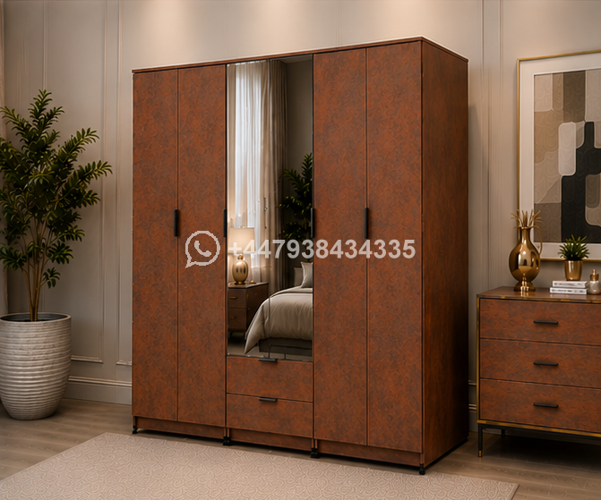 6 Door Wardrobe with Drawers – Wooden Wardrobe with Drawers – Wardrobe with 2 Mirrors - Image 4