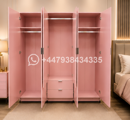 Wooden Wardrobe with 2 Drawers – Wardrobe with 2 Mirrors – 6 Door Wardrobe