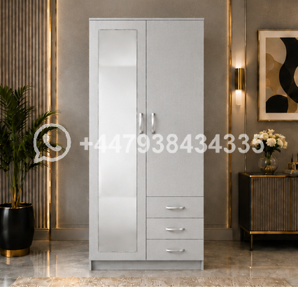 Modern Storage Wardrobe with 3 Drawers & Mirror