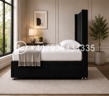 Modern Fabric Wingback Single Bed – Deluxe Panel Single Bed Frame - Image 3