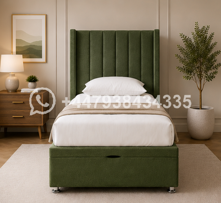 Panel Winged Single Bed – Premium Upholstered Winged Bed