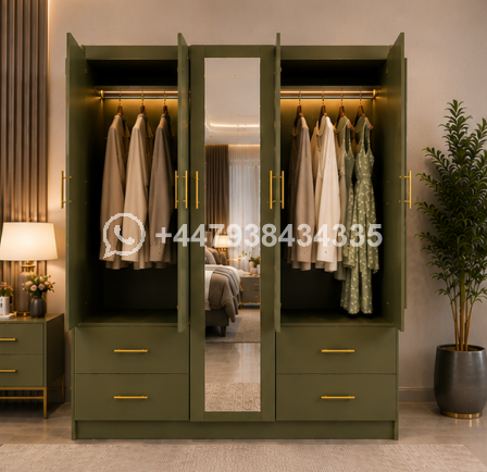 Modern 5 Door Wardrobe with 1 Mirror and 4 Drawers