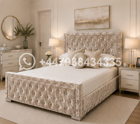 Hilton King Size Bed – Beige Modern Comfortable Bed – Elegant Designer Bed