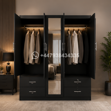 Premium 5 Door Wooden Wardrobe – Space Saver 5 Door Wardrobe with 4 Drawers