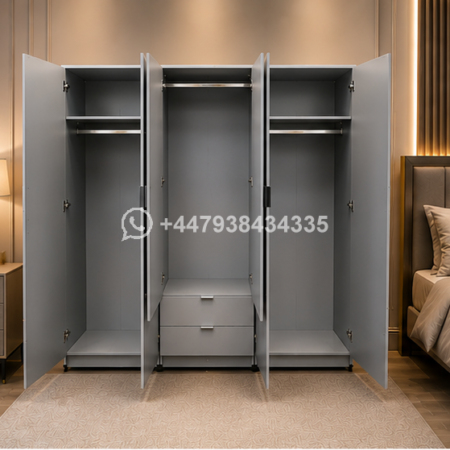 Stylish Royal 6 Door Wardrobe with 2 Mirrors – Two Storage Drawers